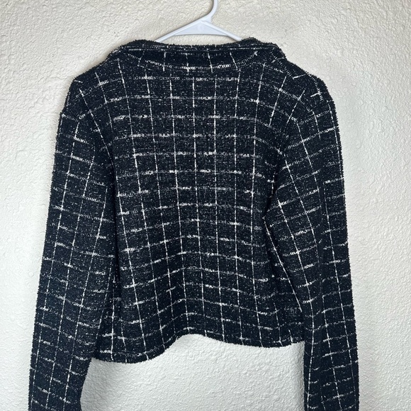 Sincerely Jules Black Grid Knit Fuzzy Open Front Jacket- Women's Size XL - Picture 8 of 11